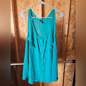 Teal Sleeveless Button-Up Top